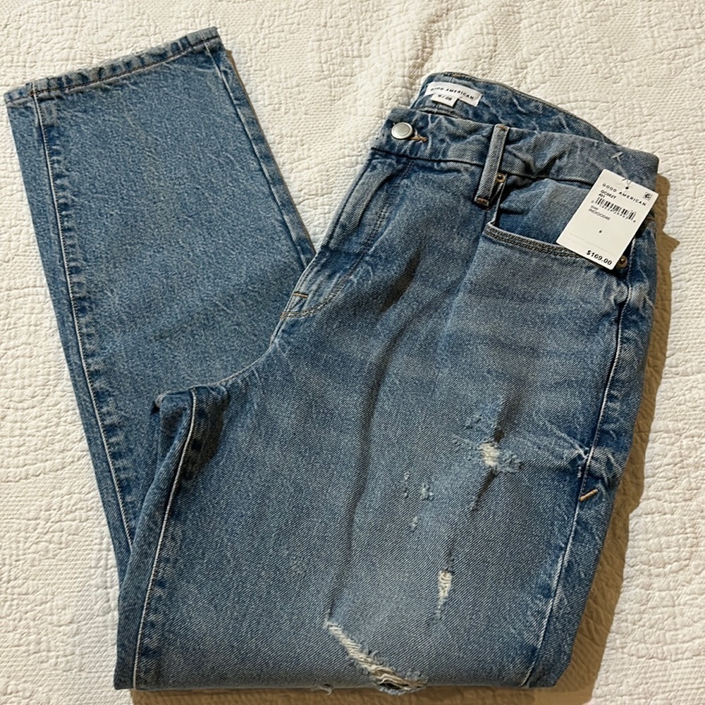 Good American Classic Indigo Distressed NWT 6/28